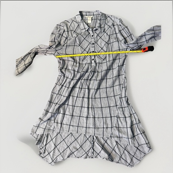 Sundance Grey‎ Black Windowpane Check Dress Tunic Top Cotton Hi Lo Large - Picture 12 of 13